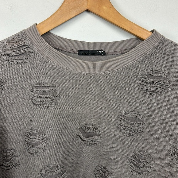 Zara Grey Dolman Short Sleeveeve Ripped Distressed Sweater Sz S - Picture 3 of 10